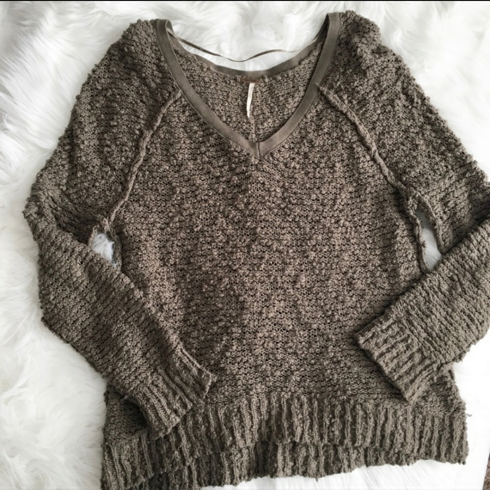 Free People Chunky Knit V-Neck Sweater